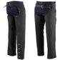 Milwaukee Leather LKM5717 Men's Flat Black Premium Leather Motorcycle Rider Biker Chaps w/ Jean Pockets