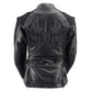 Milwaukee Leather LKL27005 Women's Scuba Style Black Leather Motorcycle Biker Jacket w/ Reflective Wings and Studs