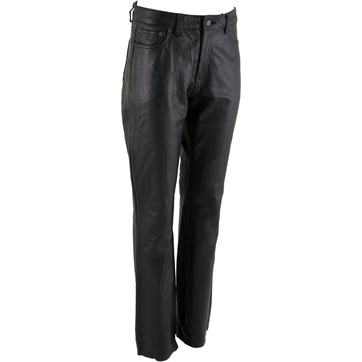 Milwaukee Leather LKM5719 Women's Black Buffalo Leather Motorcycle Riding Pants, Boot Cut, Unhemmed