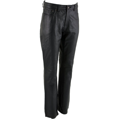 Milwaukee Leather LKM5719 Women's Black Buffalo Leather Motorcycle Riding Pants, Boot Cut, Unhemmed